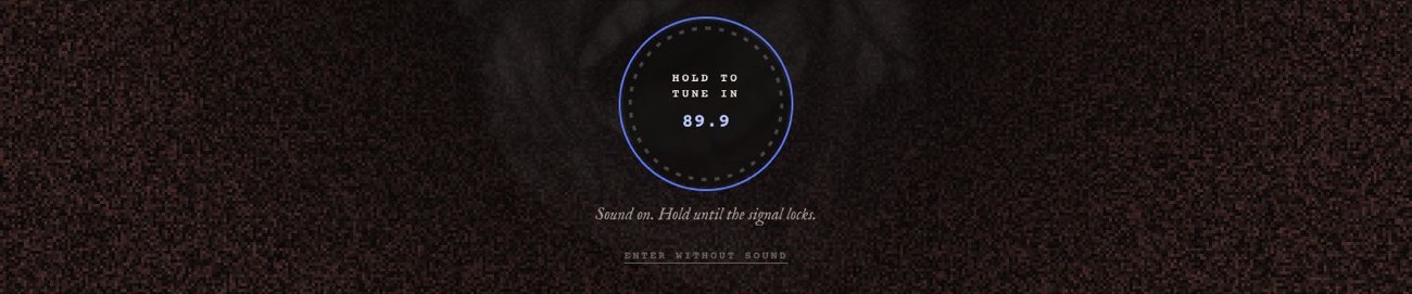 The teaser site's tuning dial reading 89.9, with the instruction 'Hold to tune in'