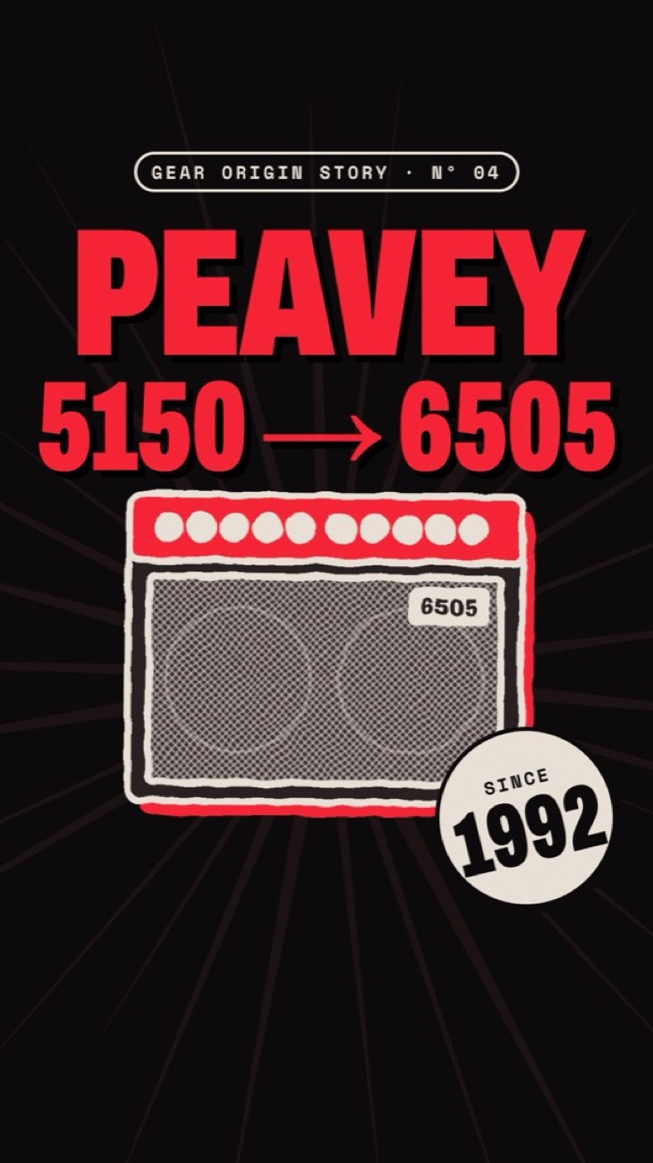 Reel cover for the Peavey 5150 to 6505 origin story, black and red